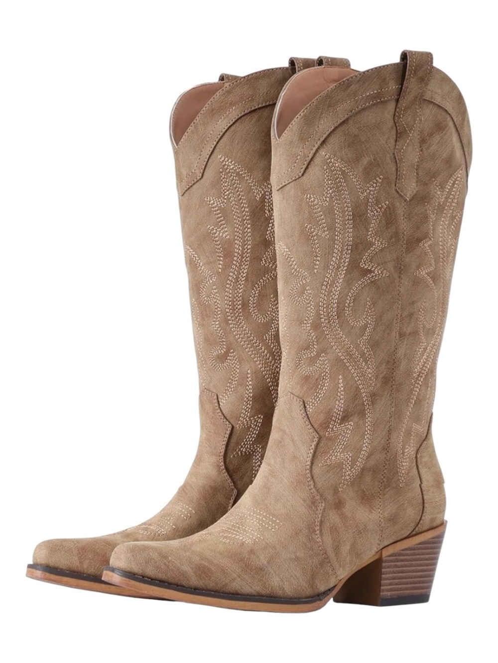 Western Cowboy Boots Mid Calf Snip Toe Chunky Heel Size 10.5
